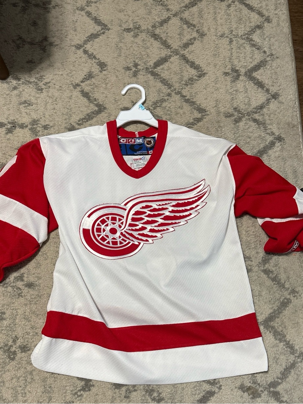 CCM White and Red Detroit Red Wings Kids Hockey Jersey